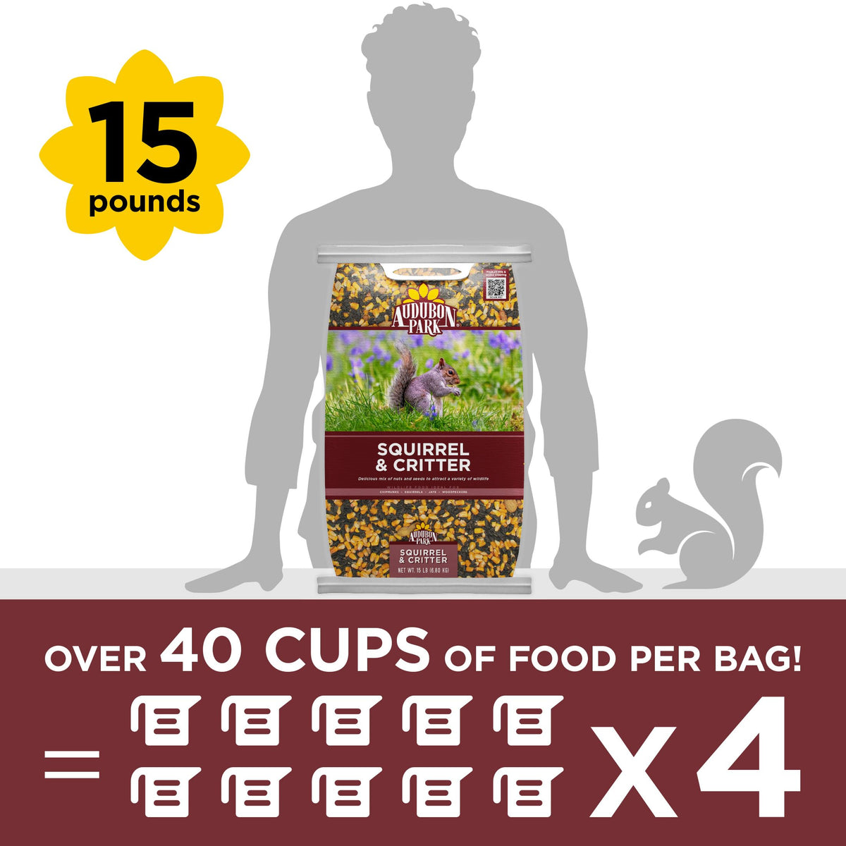 Audubon Park Squirrel & Critter Food attracts chipmunks and woodpeckers with a nutty aroma