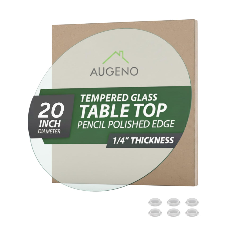 Augeno 20-inch round tempered glass top with pencil edge for a sleek dining surface.