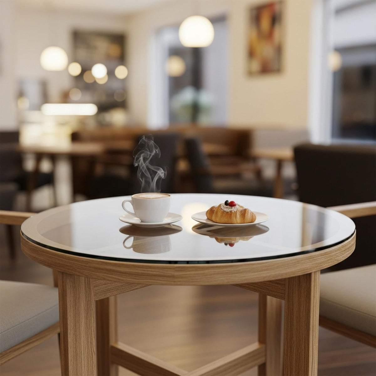Augeno glass top fits most 20-inch round tables with precise cut sizes.