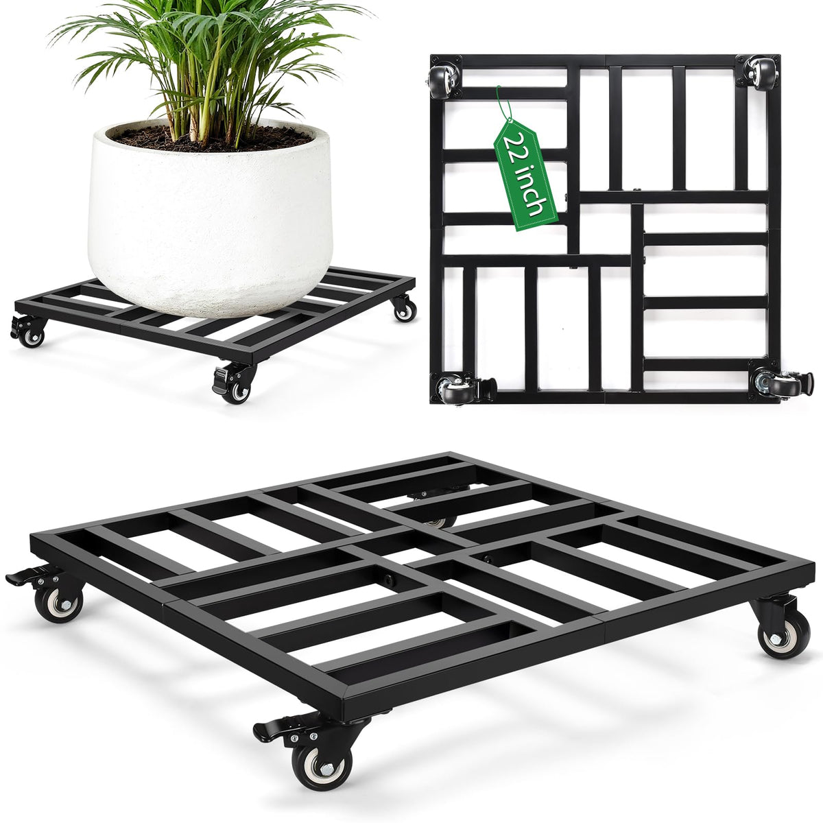 AugFir 22inch plant caddy with wheels enables easy repositioning of large pots.