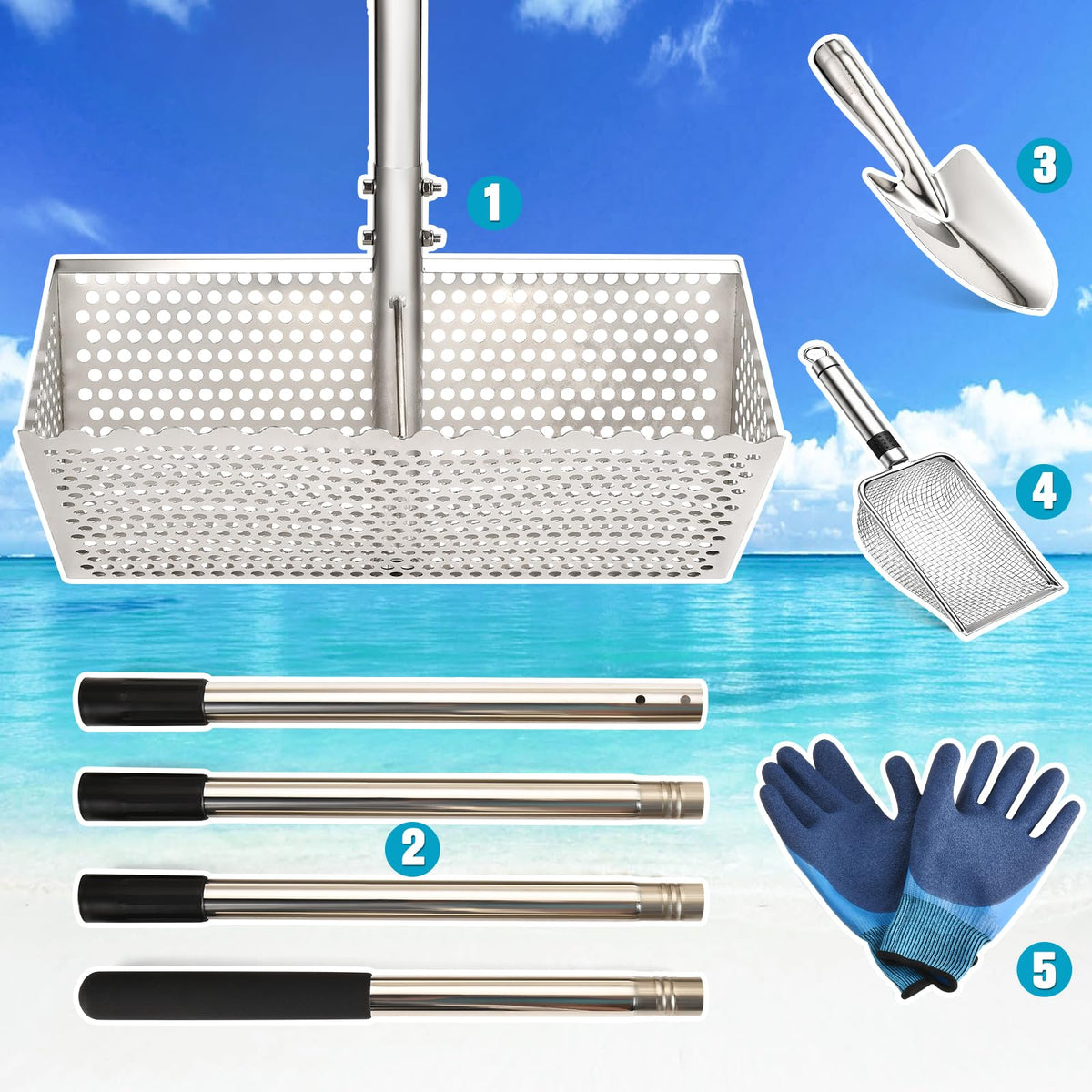 AugFir 57-inch handle design keeps work comfortable during long beach sessions.