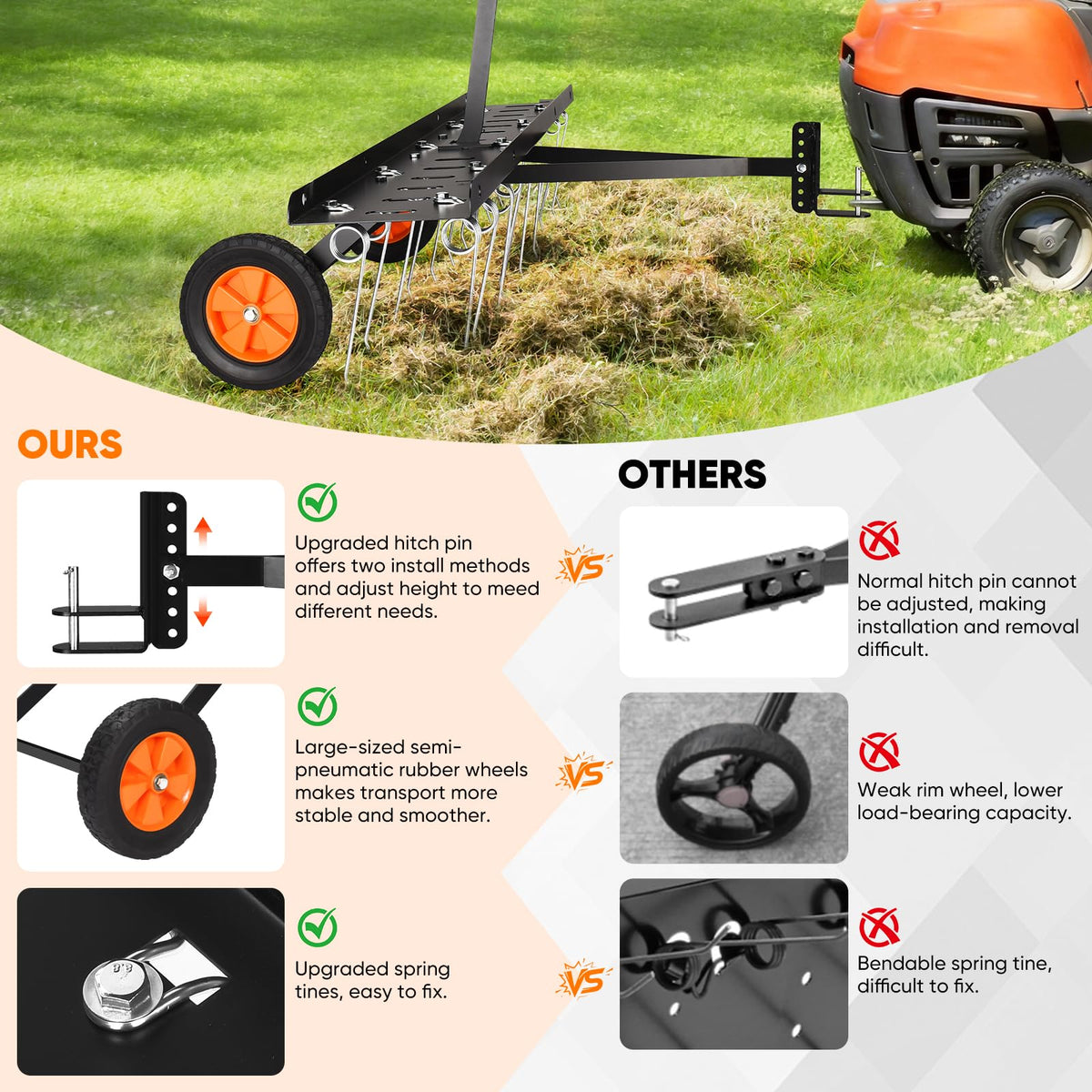 AugFir 8-inch semi-pneumatic wheels provide smooth transport on uneven ground