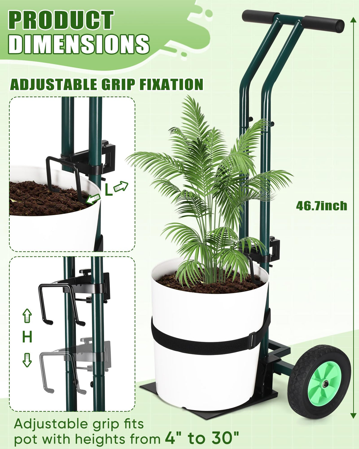 AugFir ergonomic T-handle provides comfortable grip for upright transport