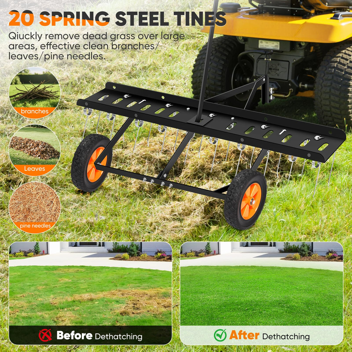 AugFir lawn dethatcher in use, improving yard health and soil contact