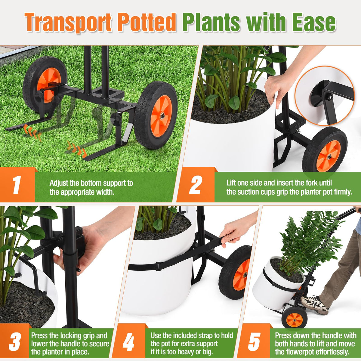 AugFir plant dolly supports up to 175 pounds on varied terrains.