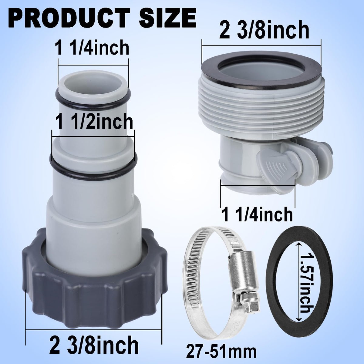Augisteen B-type pool hose adapter converts 1.25 inch fittings to 1.5 inch hoses