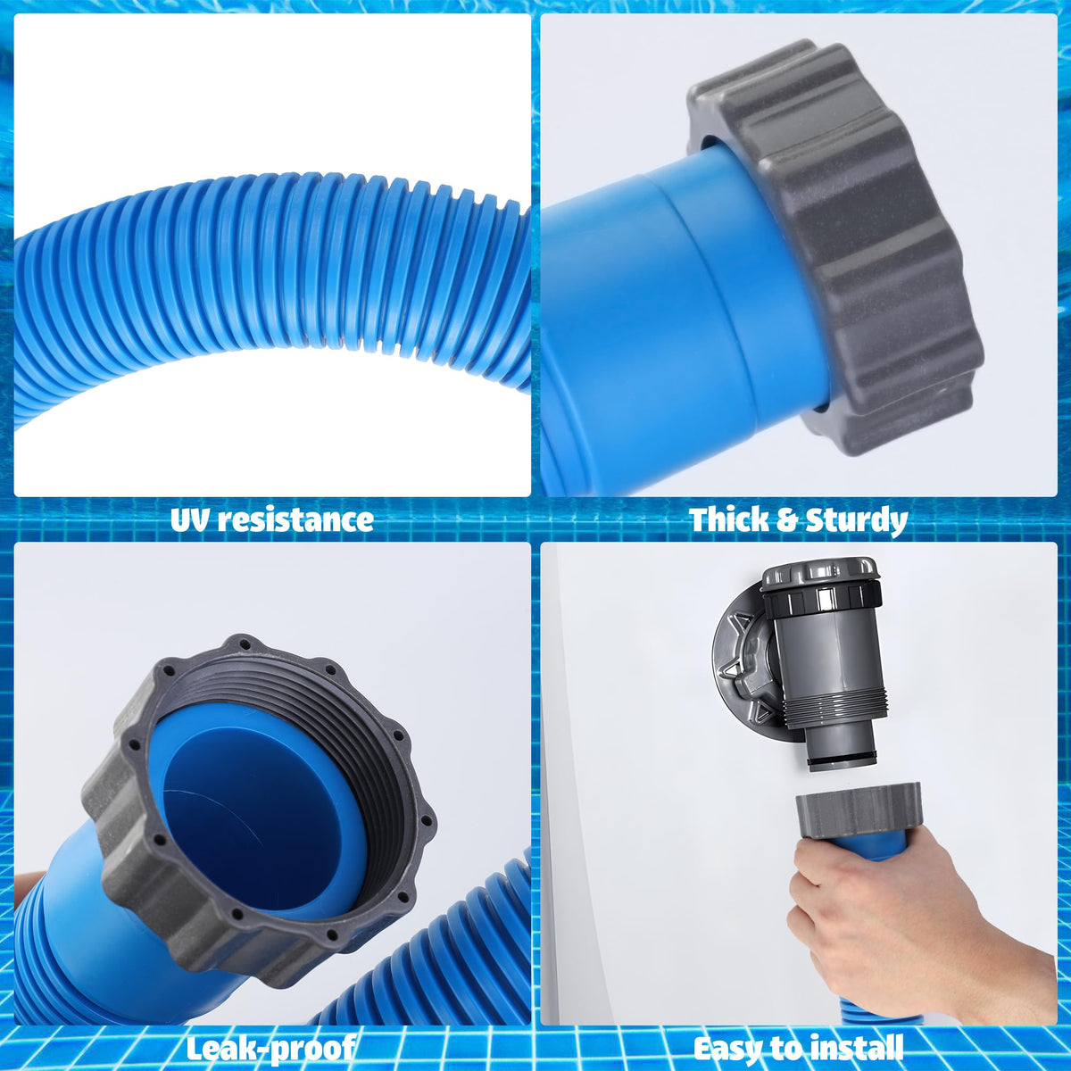 Augisteen pool hose 1.5x59 with easy installation and threaded nuts