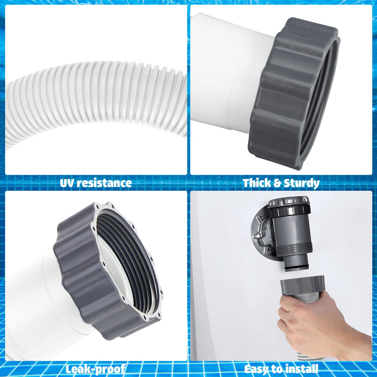 Augisteen white pool hose for above-ground setups with durable build.