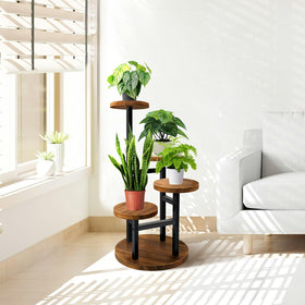AUGOSTA 4-tier corner plant stand iron-wood construction emphasizes durability and style.