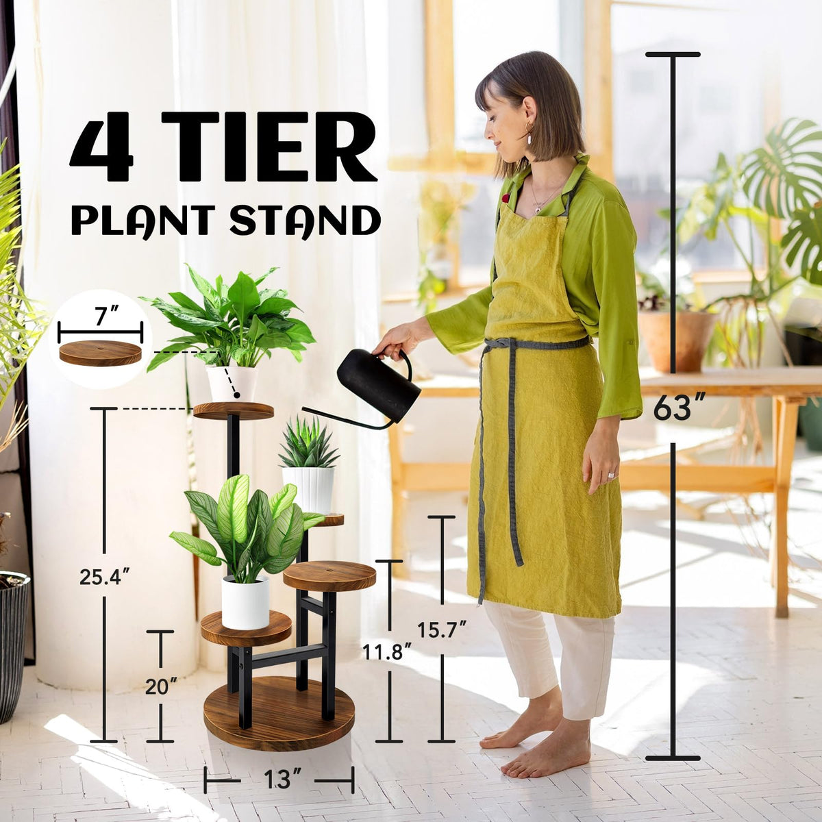 AUGOSTA 4-tier corner plant stand top tier displays small succulents on natural wood shelves.