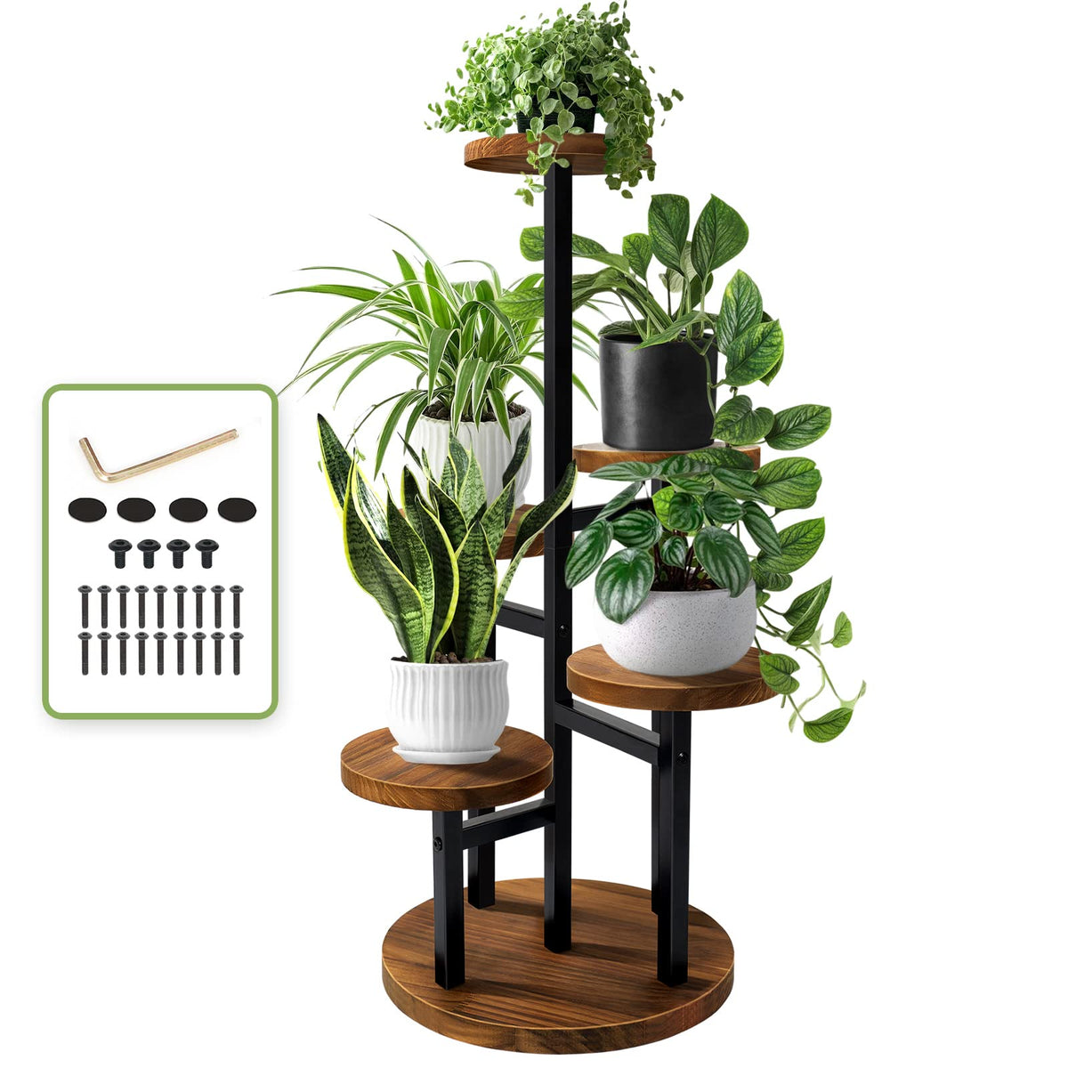AUGOSTA five-tier plant stand assembly in progress for easy setup.