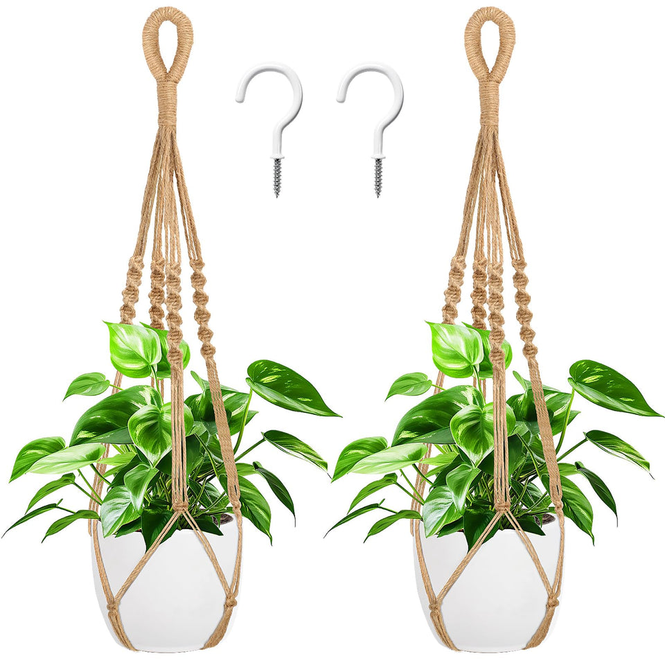 Augshy macrame plant hanger 27inch displaying a pot in elegant knots for stylish indoor display.