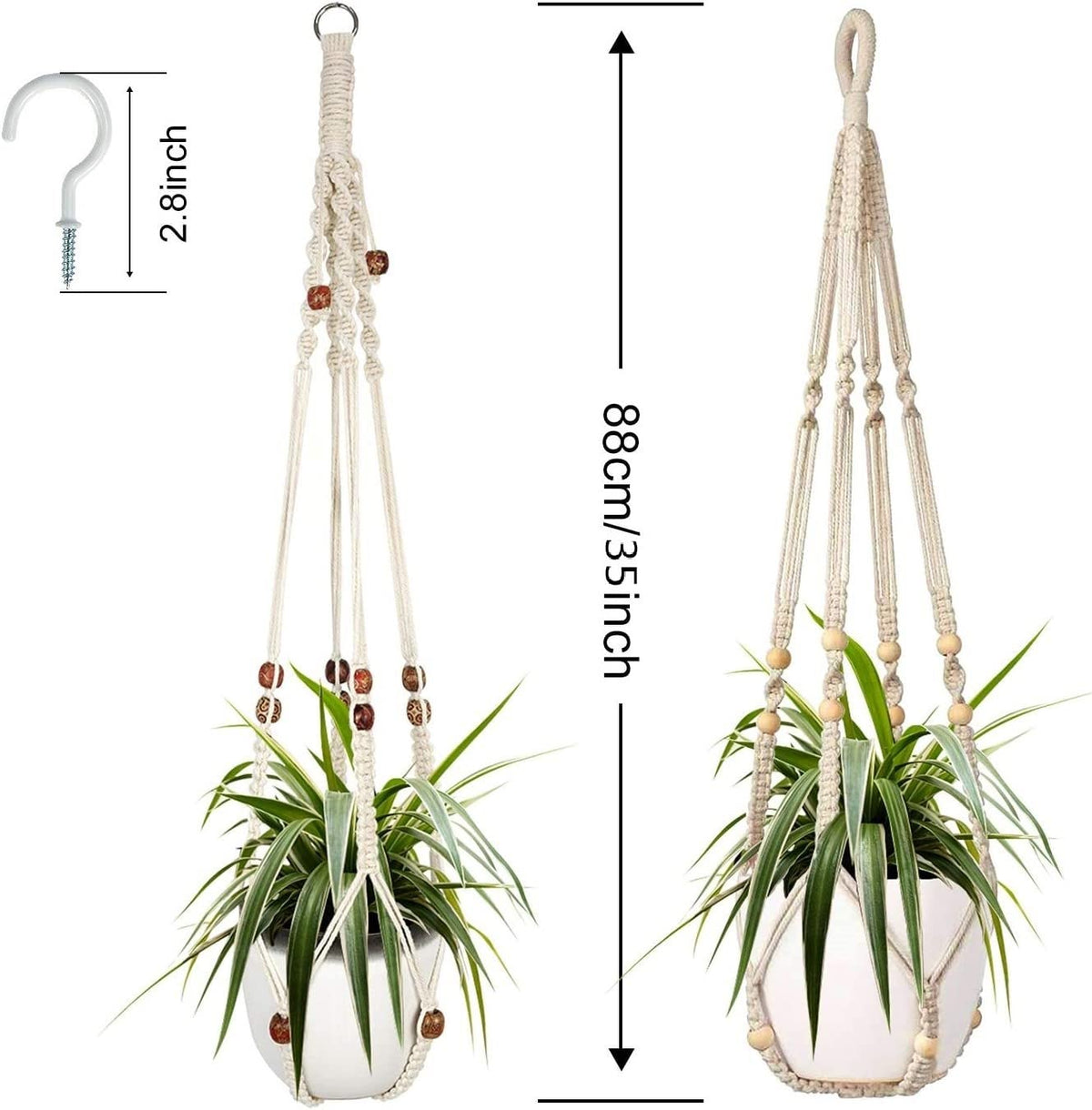 Augshy macrame plant hanger wood beads detail, adds decorative texture and charm.