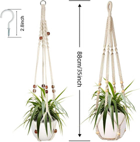 Augshy macrame plant hanger wood beads detail, adds decorative texture and charm.