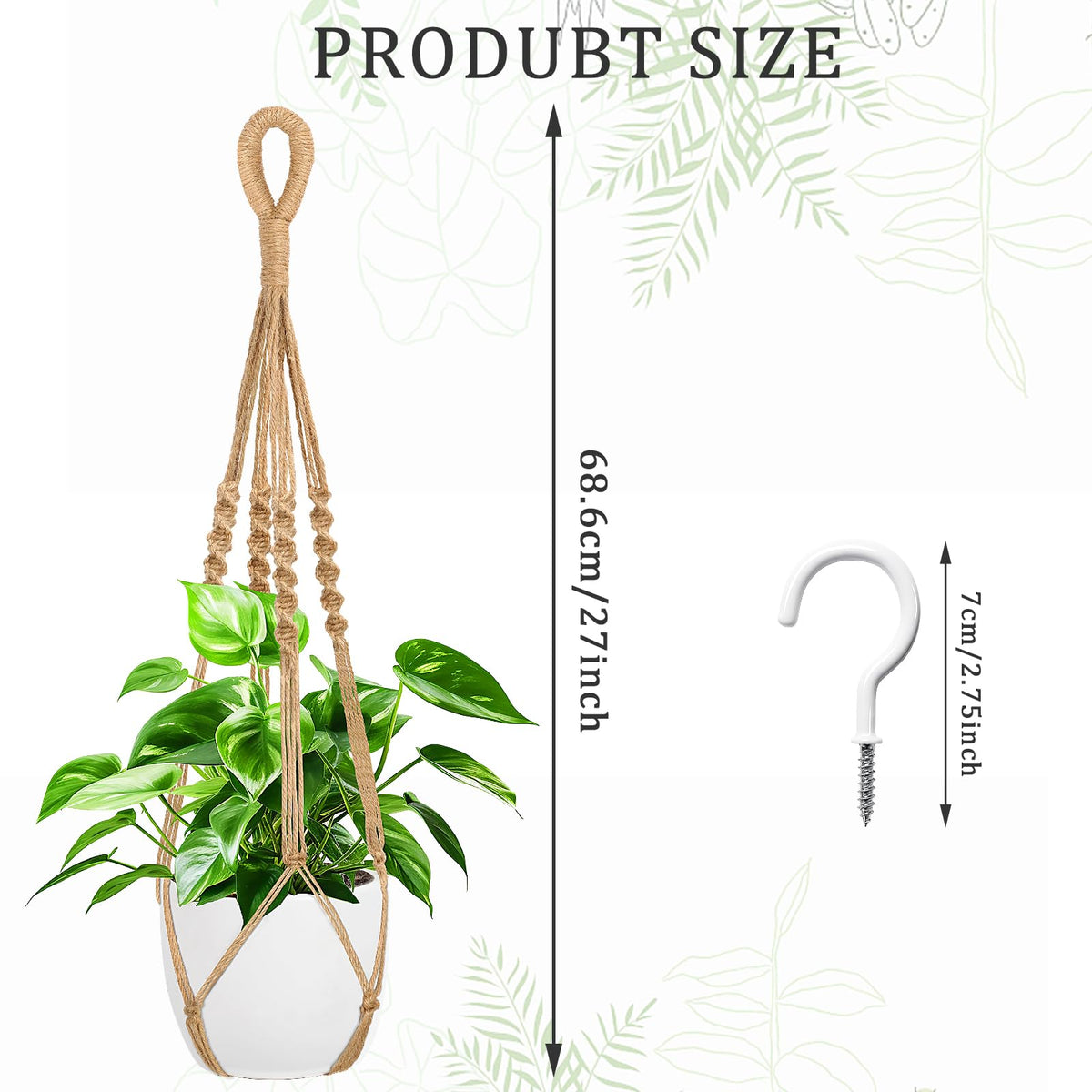 Augshy plant hanger hooks included for quick, secure hanging on ceilings or walls.
