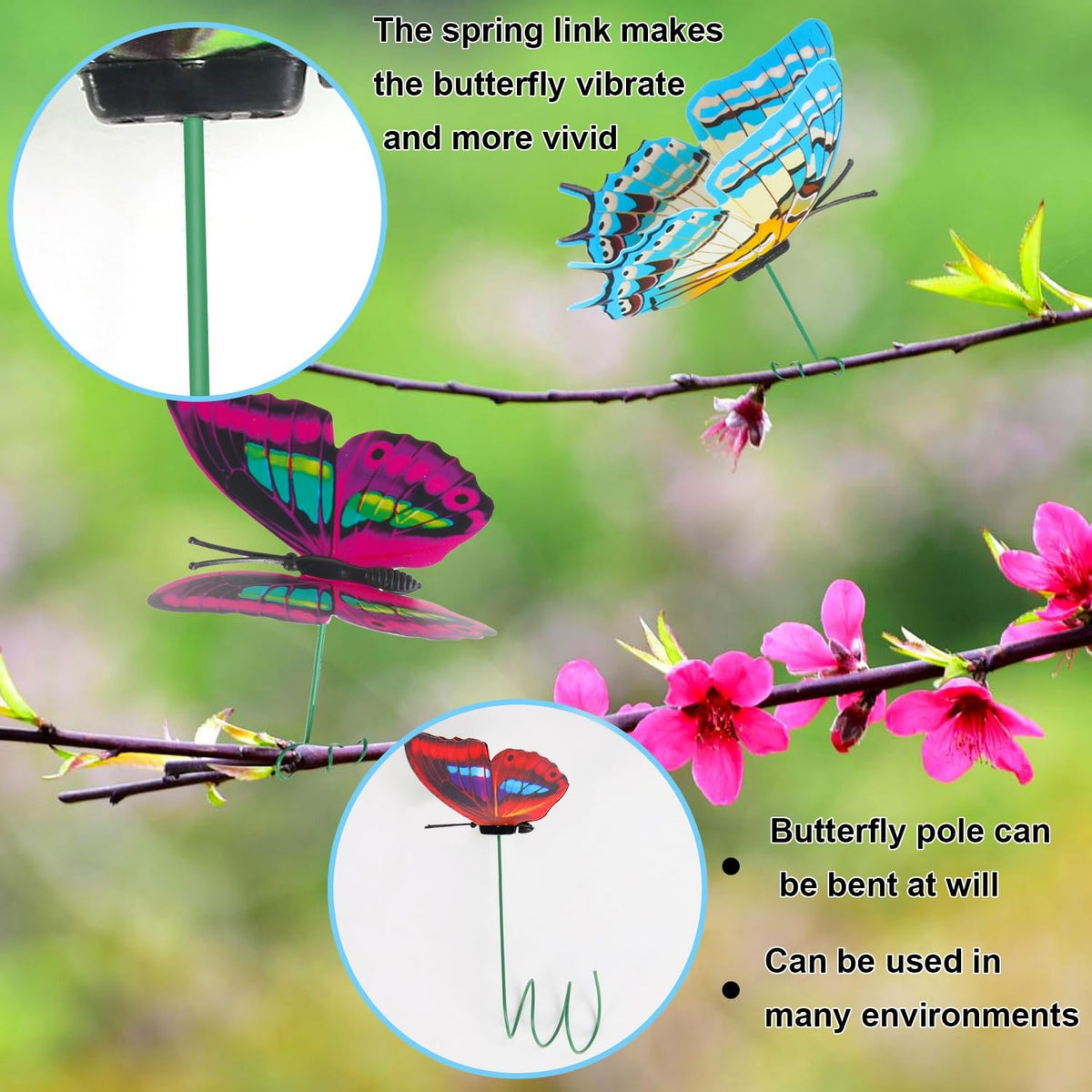 Augshy waterproof PVC butterfly stakes endure all seasons outdoors.