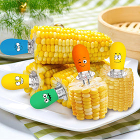 Augsun corn holders blue fun-face set ideal for gatherings and picnics.