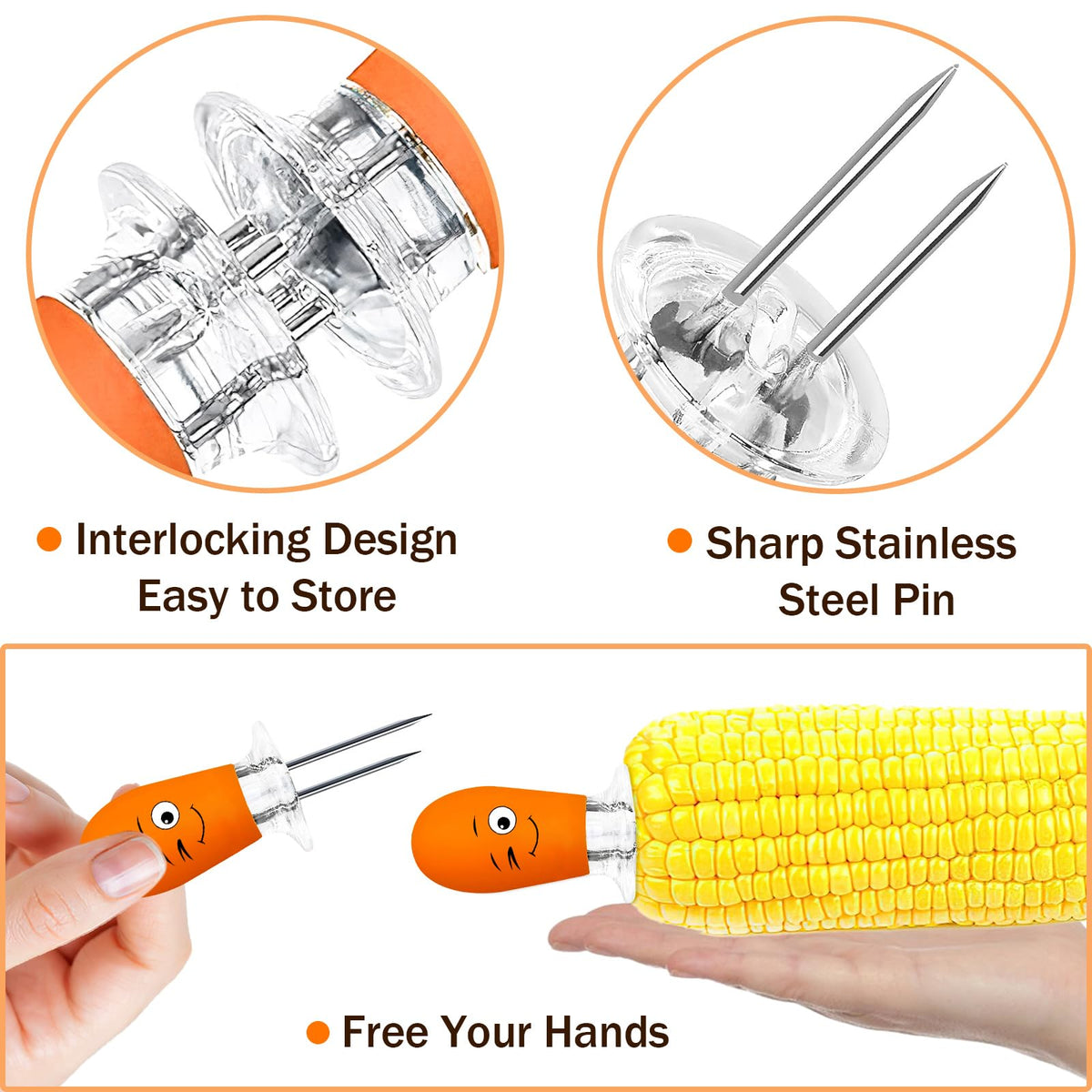 Augsun corn holders green fun-face set for safe corn handling.