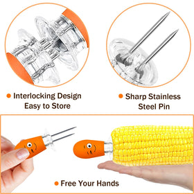 Augsun corn holders green fun-face set for safe corn handling.
