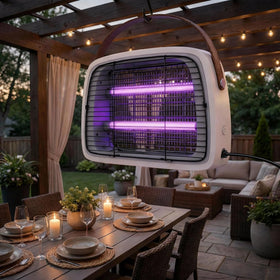 Augutex LED tube glow highlights efficient white light attracting flying insects.