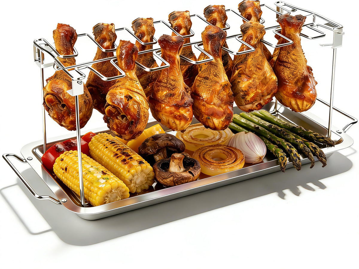 auisea large 14-slot chicken leg rack upright for even cooking