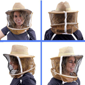 AukBeeFun Bee Veil Hat back view highlights long elastic shoulder strap