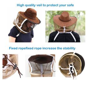 AukBeeFun cowboy hat with veil side view highlights wide brim and breathable mesh.