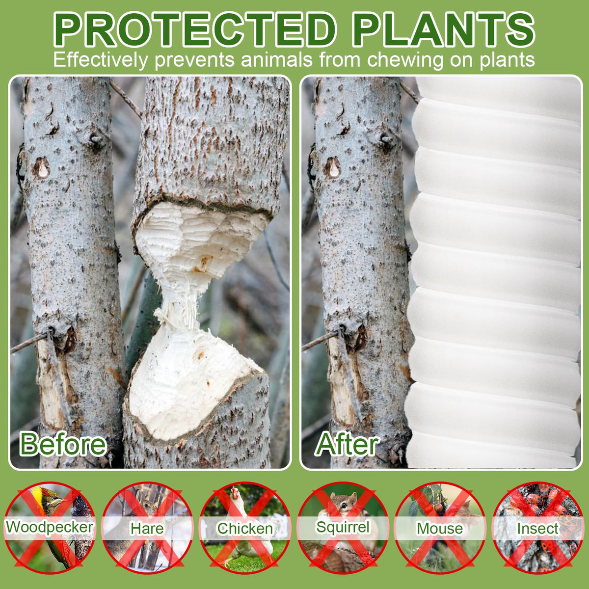 Aukney waterproof tree protectors shield saplings during mowing and grazing.