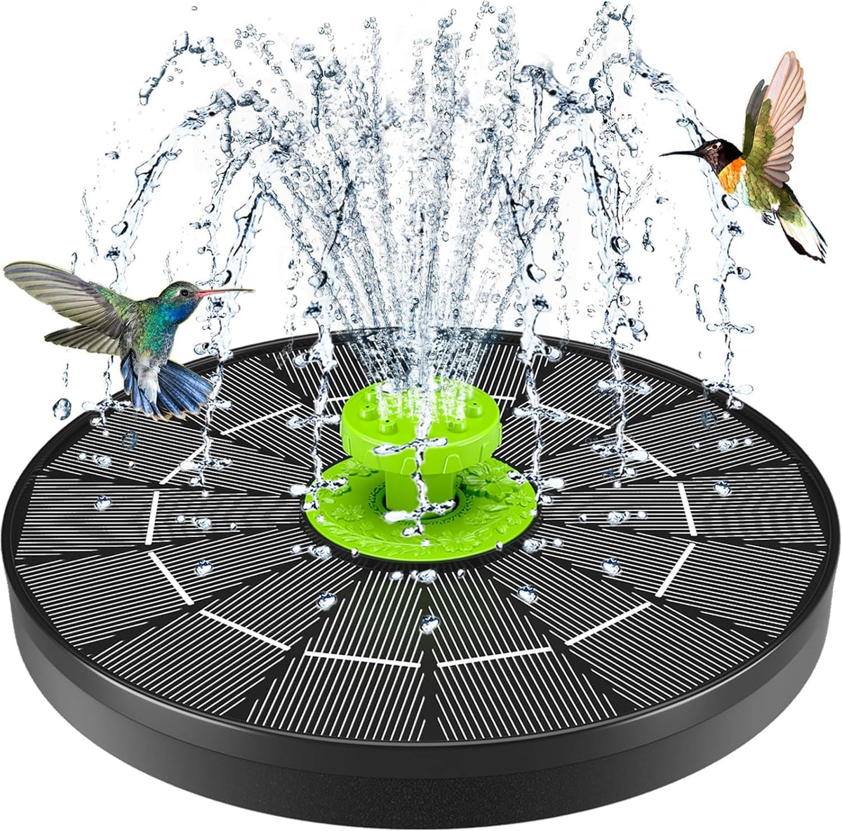 Aukuel 4.0W solar pump front view powering a bright bird bath