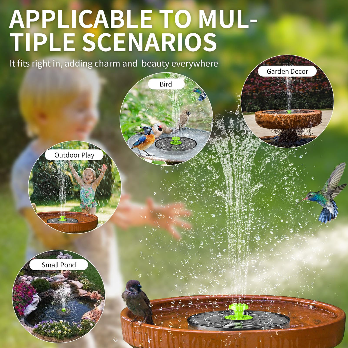 Aukuel garden fountain in sunlight showcases vibrant, maintenance-free display