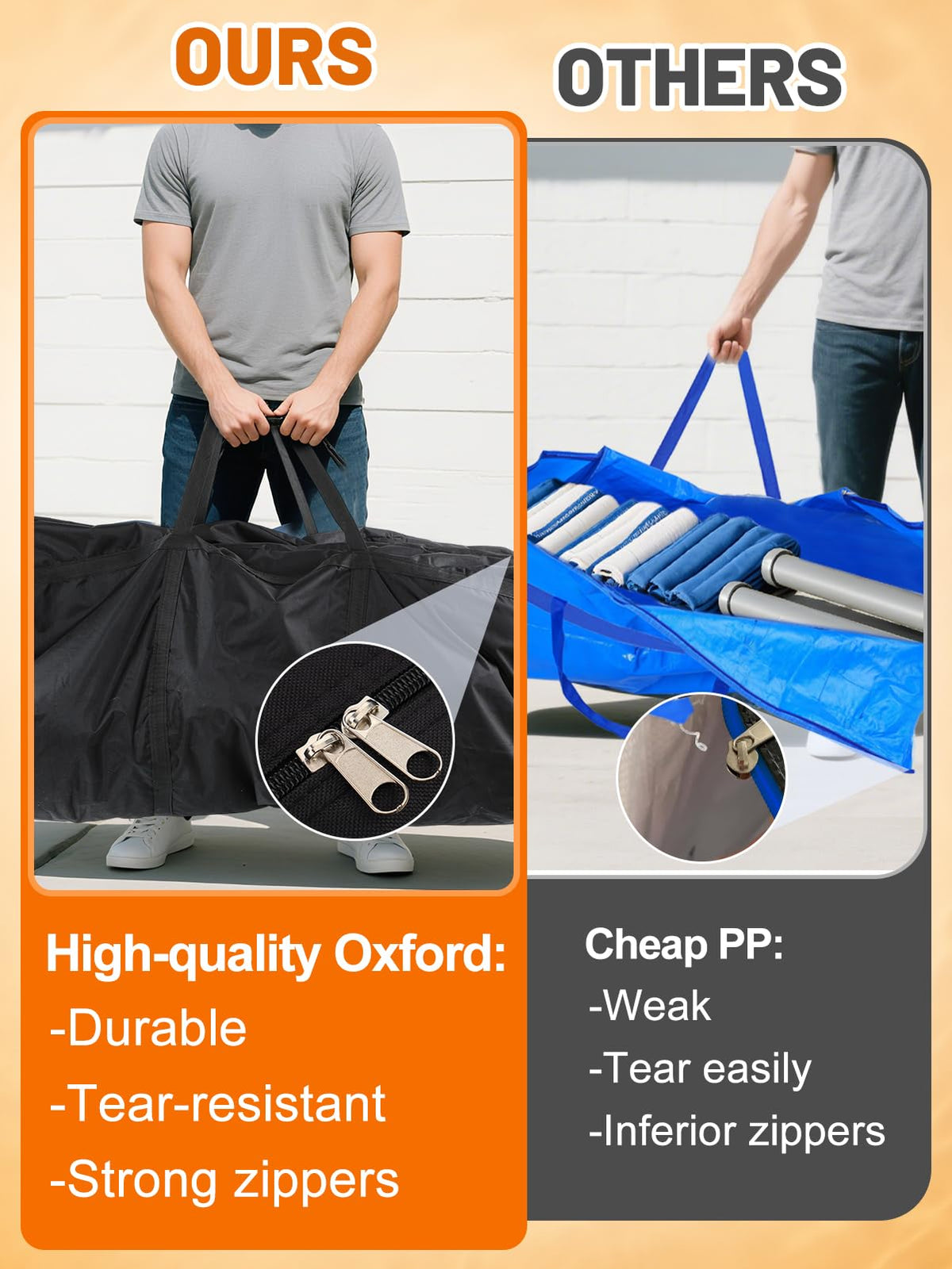 Aulock 140-gallon storage bag open top showing easy loading access