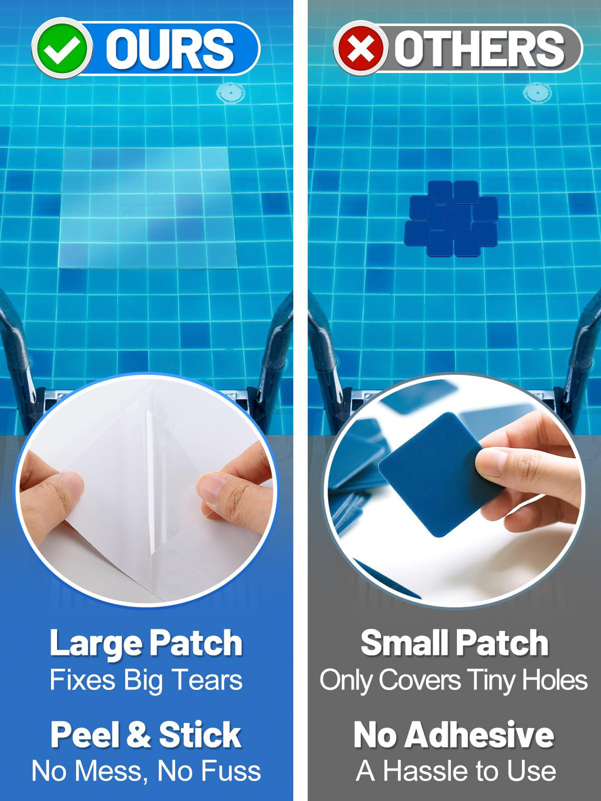 Aulock patch with strong adhesive provides secure liner repairs.