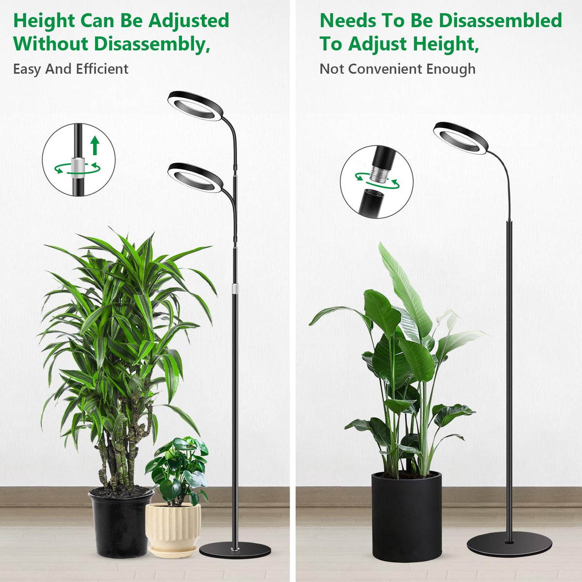 Aumtrly Grow Lights set up over an indoor plant display for optimal coverage