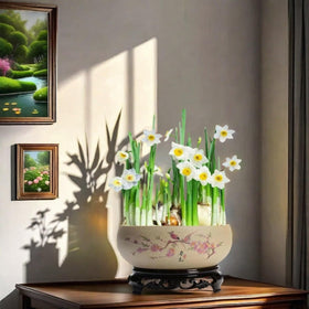 Aunosit Lotus Bowl outdoor setup suitable as a pond accent or bird bath.