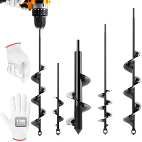 Auntr 4pk Auger Drill Bit Set with Gloves for cleaner, quicker planting.