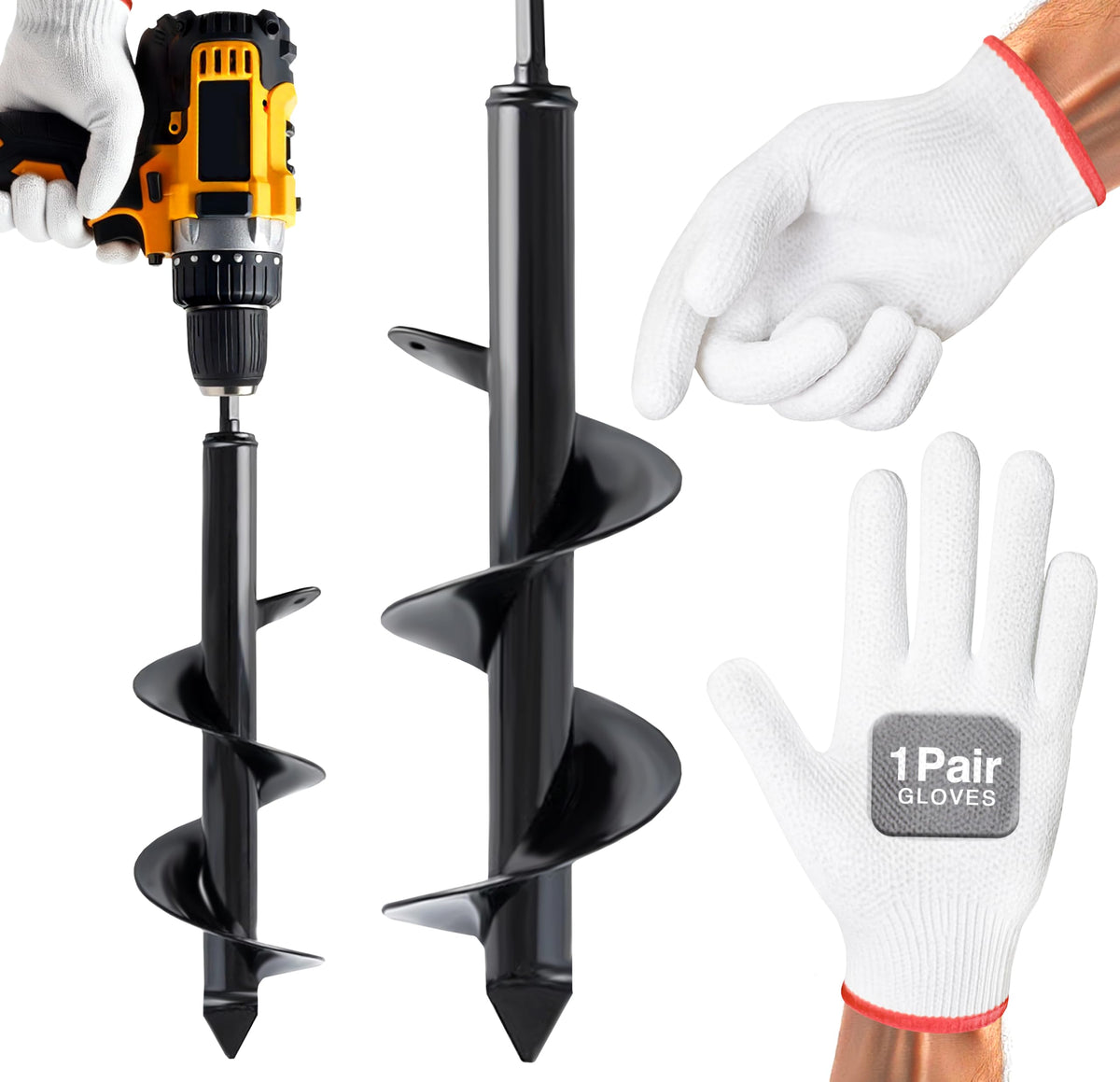 Auntr auger drill bit for planting with gloves – faster, cleaner holes.