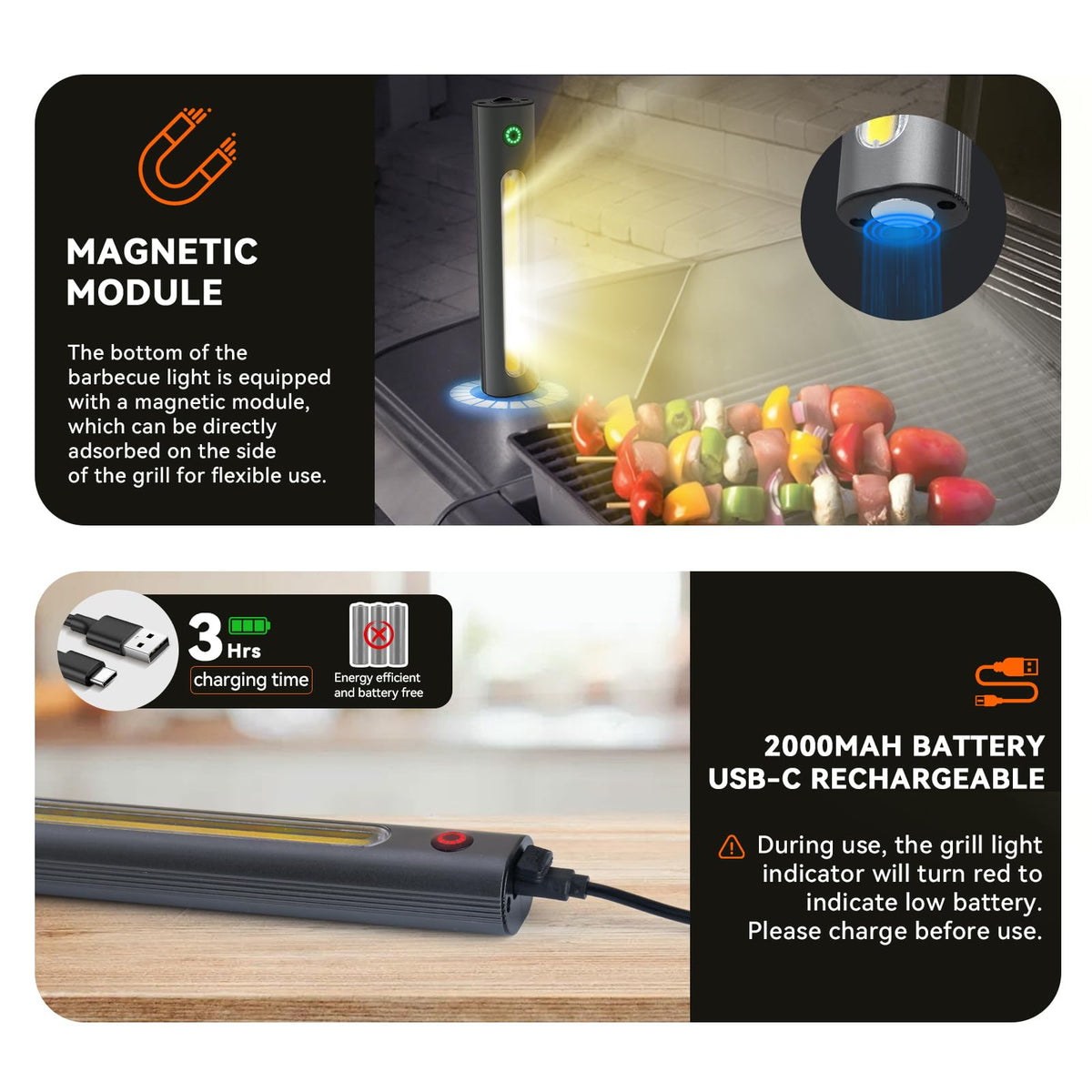 AuntyFey grill lights feature a 360-degree head for versatile lighting.