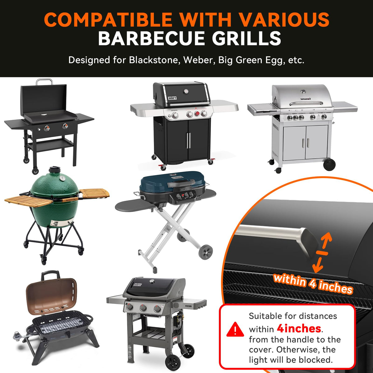 AuntyFey grill lights offer two brightness modes for day or night cooks.