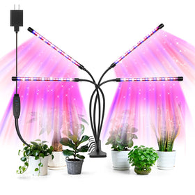 AURAZIGLI four-head LED grow light providing targeted indoor plant illumination for growth.