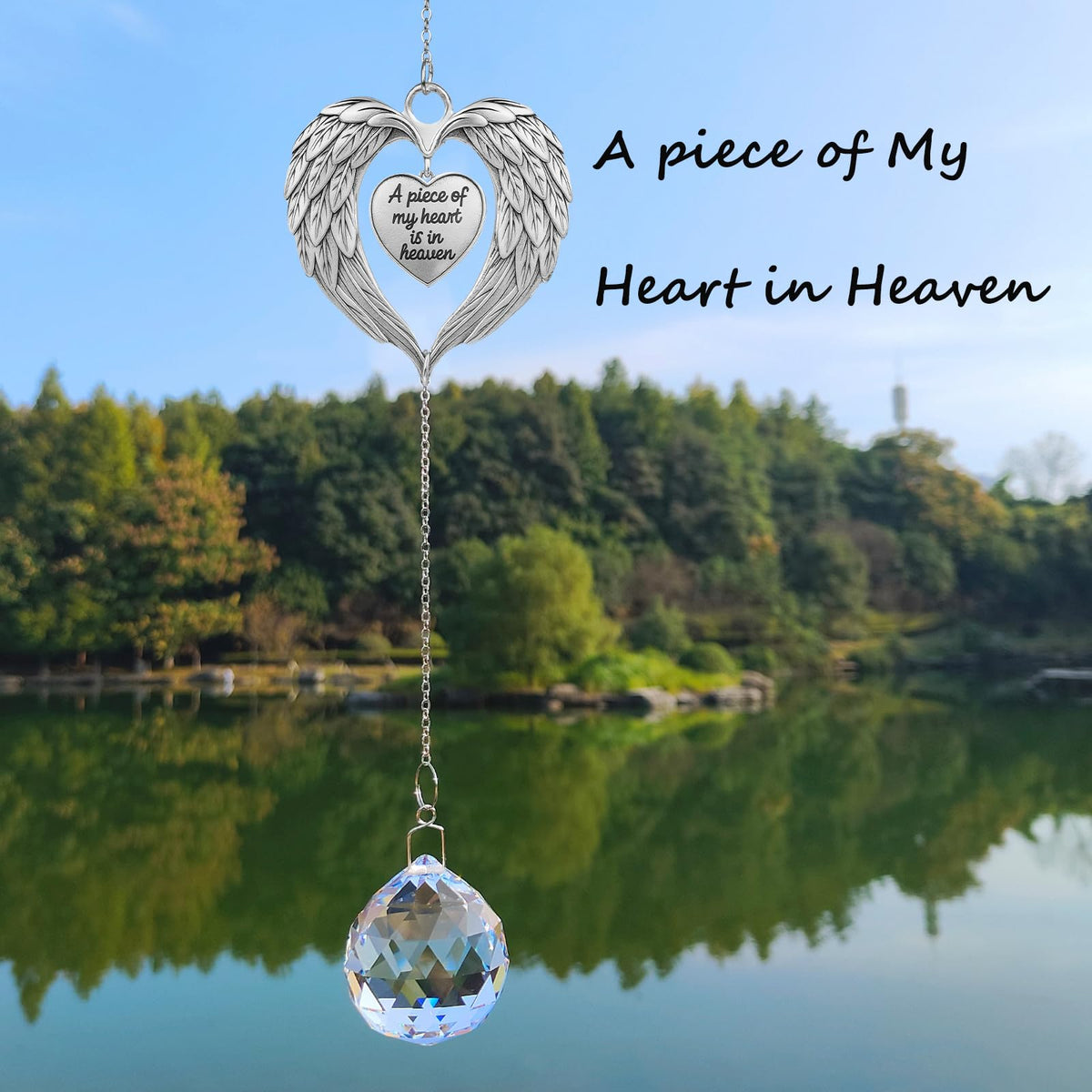 Aurlova memorial suncatcher feather and heart design captures comforting symbolism in light.