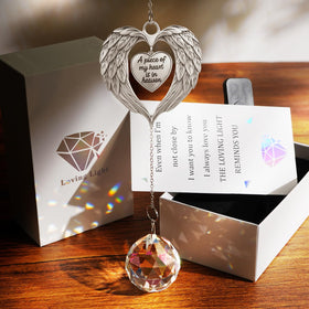 Aurlova memorial suncatcher includes nail hanger and cleaning cloth for easy care and display.