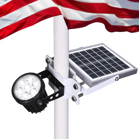 Aurolit Auro 7 flagpole light with seven LEDs enhancing nighttime visibility.
