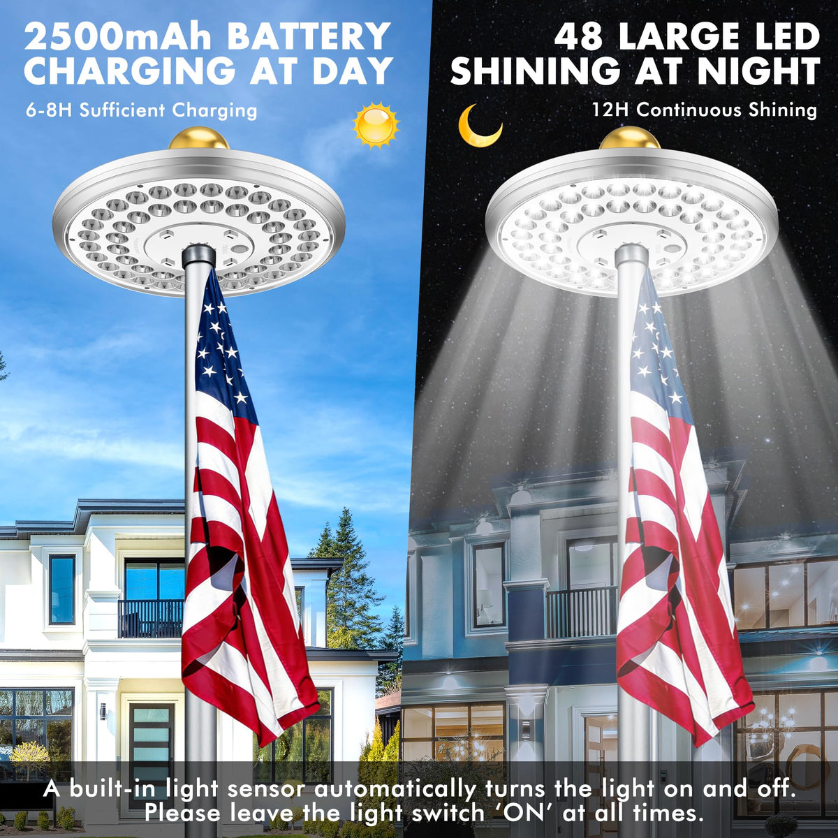 Aurolit flagpole compatibility for 15-25 ft poles with simple setup.