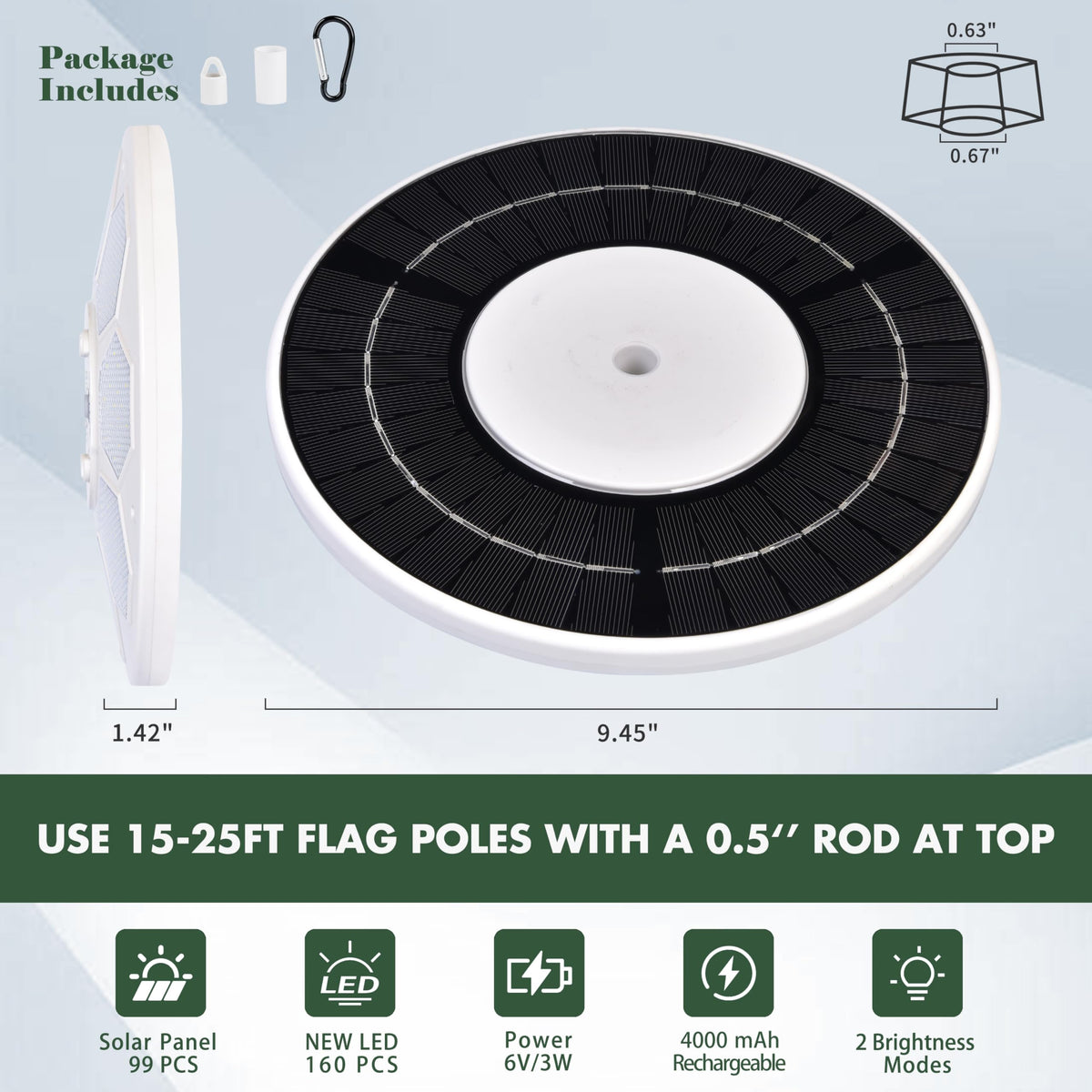 Aurolit flagpole light, aurora effect showing color bands across outdoor space.