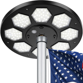 Aurolit flagpole light emits aurora-like glow with 160 LEDs for striking outdoor visibility