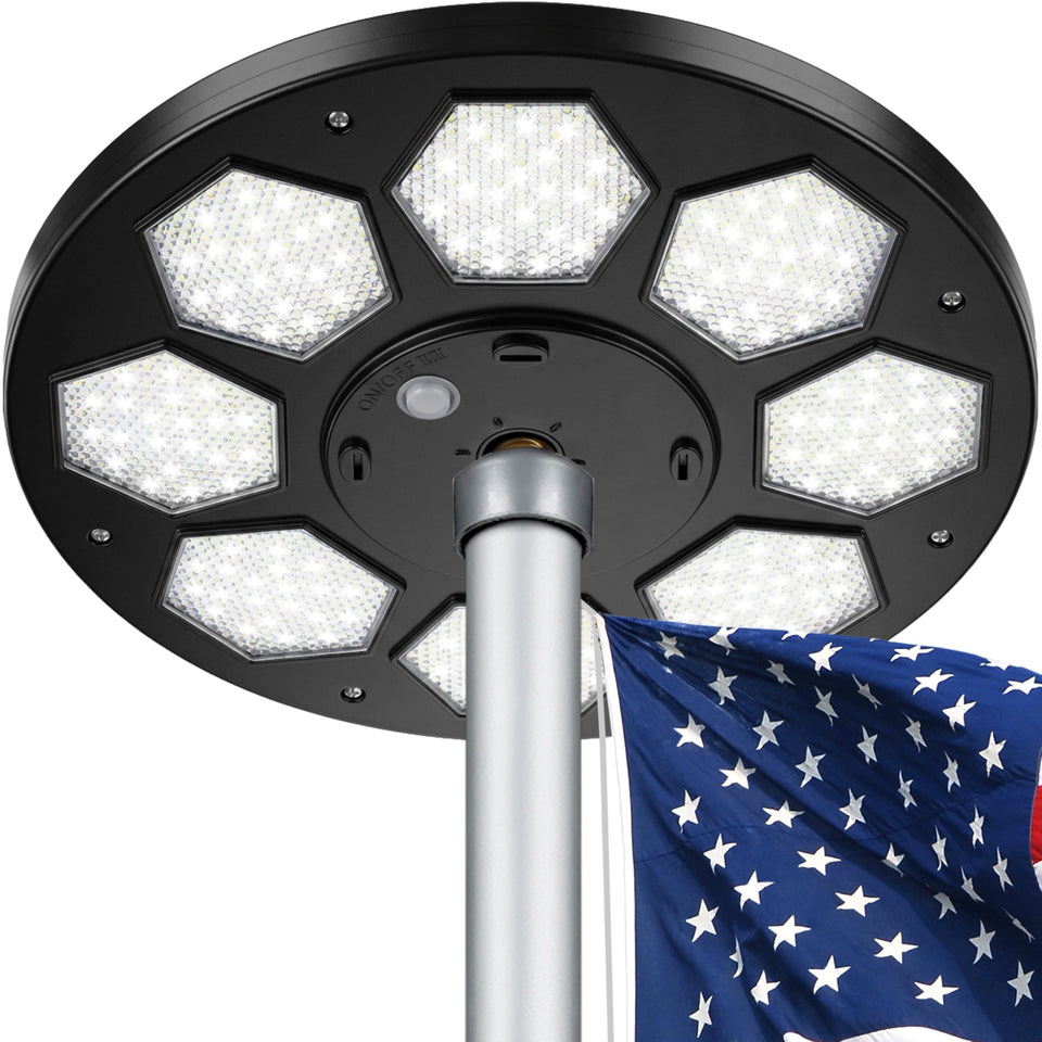 Aurolit flagpole light emits aurora-like glow with 160 LEDs for striking outdoor visibility