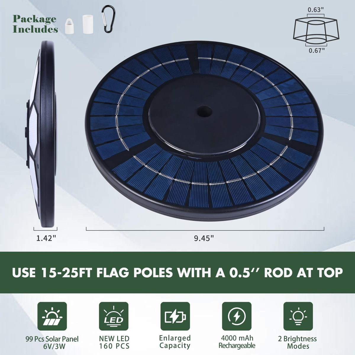 Aurolit flagpole light kit includes tube, hook, and clip for easy mounting