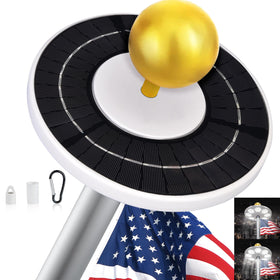 Aurolit flagpole light side view, multi-angle LEDs ensure even coverage at dusk.