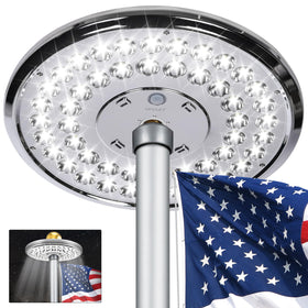 Aurolit flagpole light topper with aurora glow for backyard flag displays.