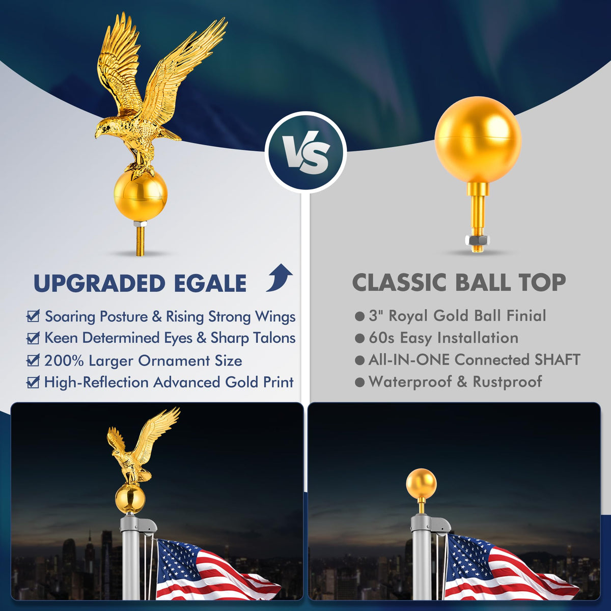 Aurolit gold ball finial included for a polished look